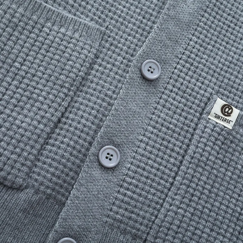 Herren Grobstrukturierte Hemdjacke-Strickcardigan mit Waffelstruktur, Hemdkragen & aufgesetzten Taschen Drune