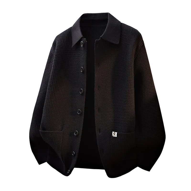Herren Grobstrukturierte Hemdjacke-Strickcardigan mit Waffelstruktur, Hemdkragen & aufgesetzten Taschen Drune
