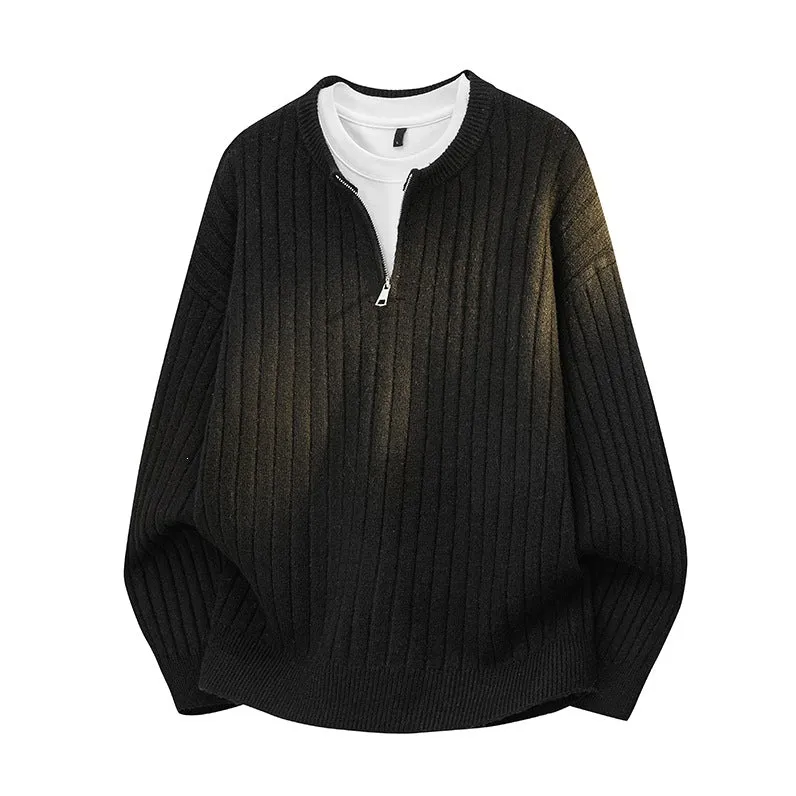 Herren Grobstruktur-Halbzip-Strickpullover mit Rippenstruktur Drune