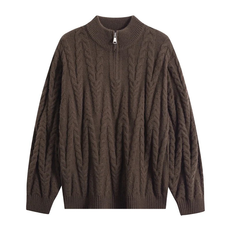 Herren Grobstrick-Halbzip-Pullover im Oversize-Zopfmuster mit hohem Rippkragen Drune