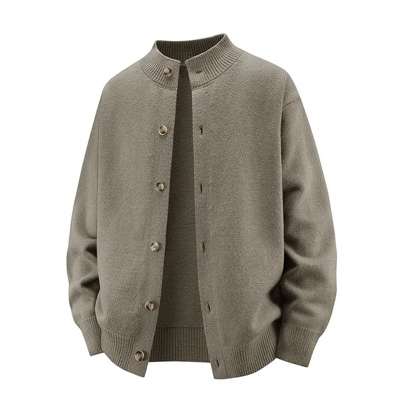 Herren Grobstrick-Cardigan mit Stehkragen, durchgehender Knopfleiste & gerippten Abschlüssen Drune