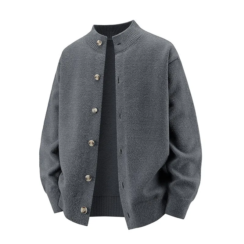 Herren Grobstrick-Cardigan mit Stehkragen, durchgehender Knopfleiste & gerippten Abschlüssen Drune