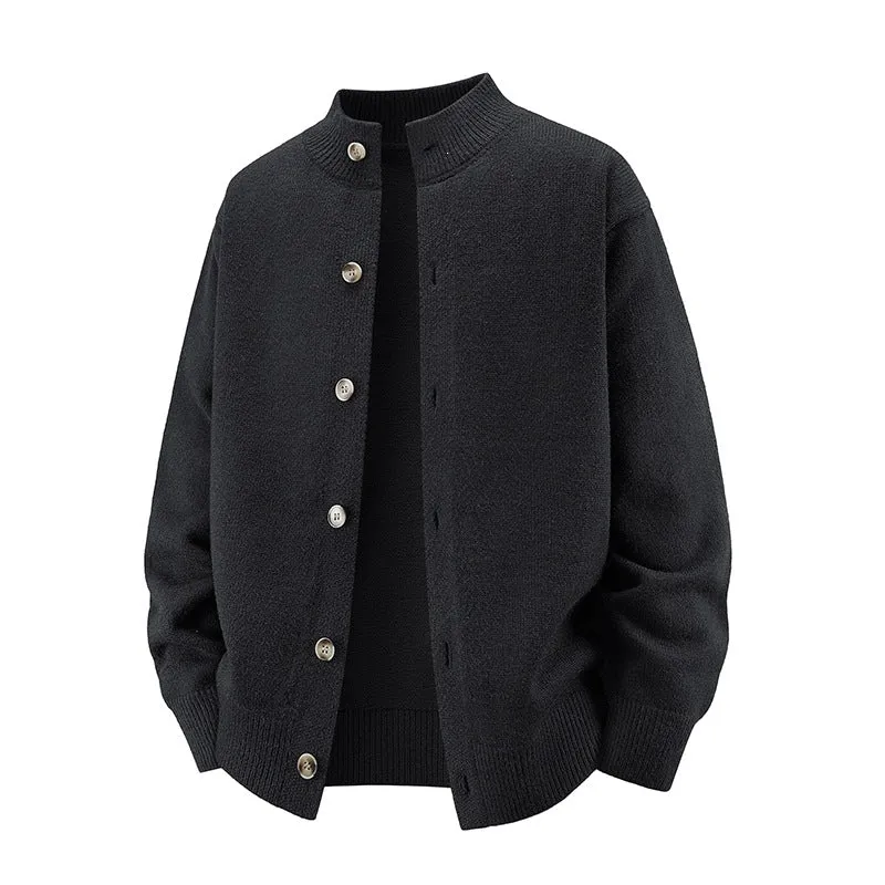 Herren Grobstrick-Cardigan mit Stehkragen, durchgehender Knopfleiste & gerippten Abschlüssen Drune