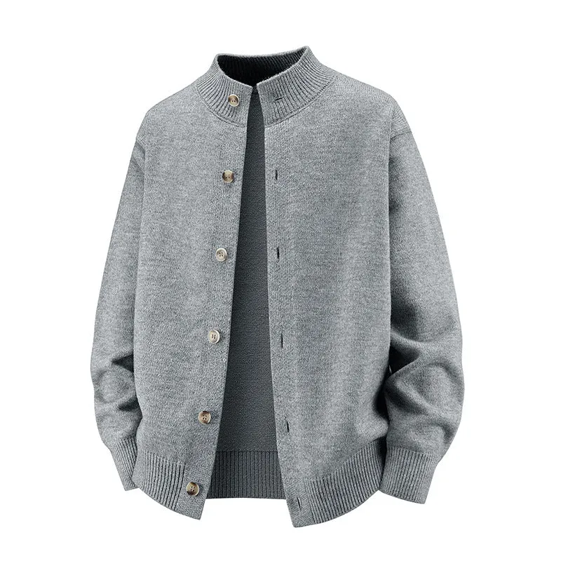 Herren Grobstrick-Cardigan mit Stehkragen, durchgehender Knopfleiste & gerippten Abschlüssen Drune