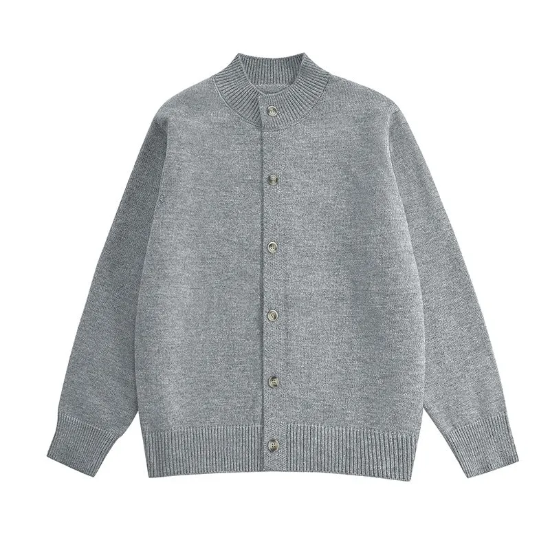 Herren Grobstrick-Cardigan mit Stehkragen, durchgehender Knopfleiste & gerippten Abschlüssen Drune