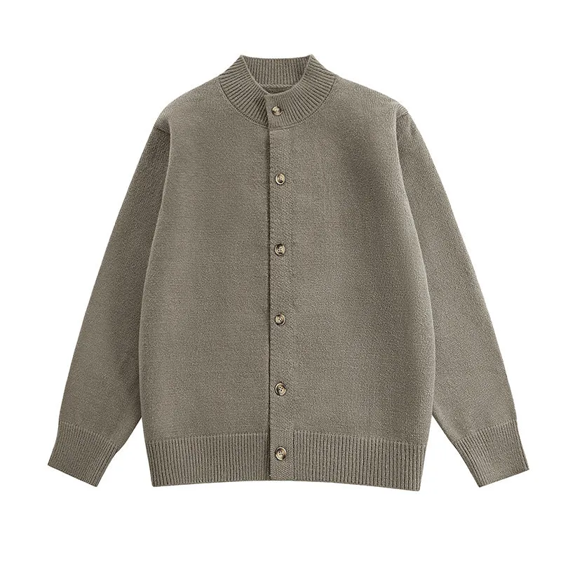 Herren Grobstrick-Cardigan mit Stehkragen, durchgehender Knopfleiste & gerippten Abschlüssen Drune
