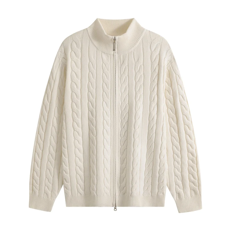 Herren Grobgestrickter Reißverschluss-Cardigan mit Zopfmuster, Stehkragen und Oversize-Schnitt Drune