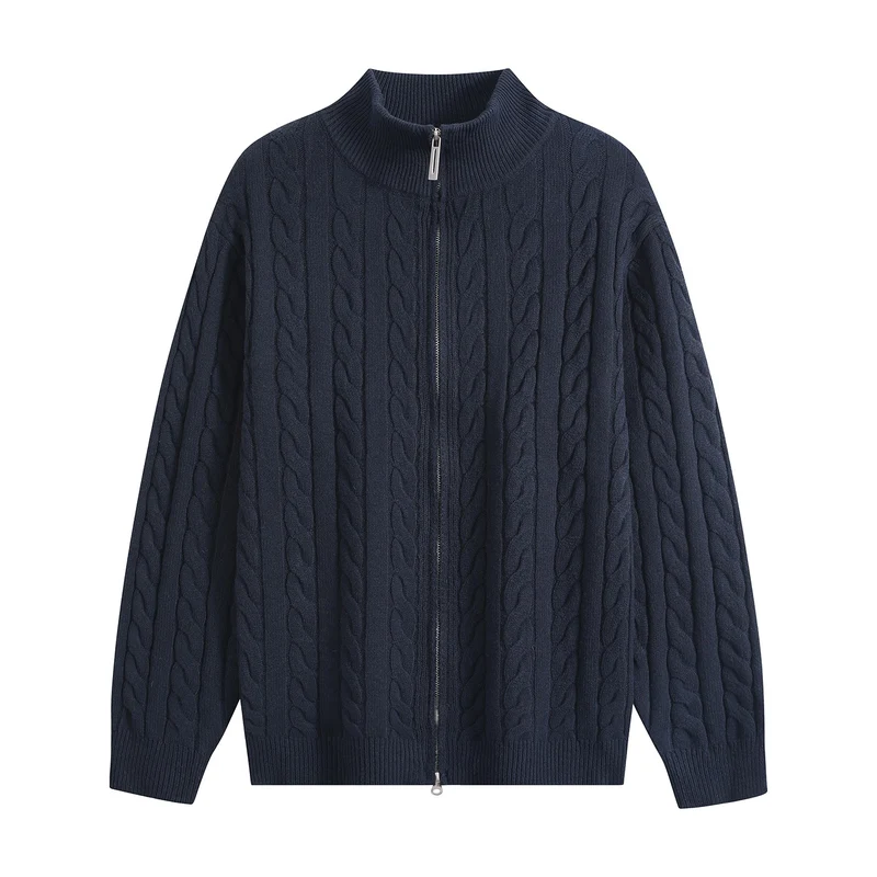 Herren Grobgestrickter Reißverschluss-Cardigan mit Zopfmuster, Stehkragen und Oversize-Schnitt Drune