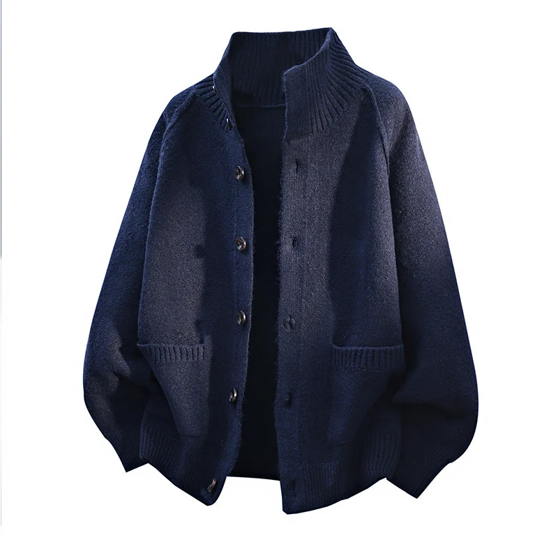 Herren Grobgestrickter Oversize-Cardigan mit hohem Rippenkragen & aufgesetzten Taschen Drune