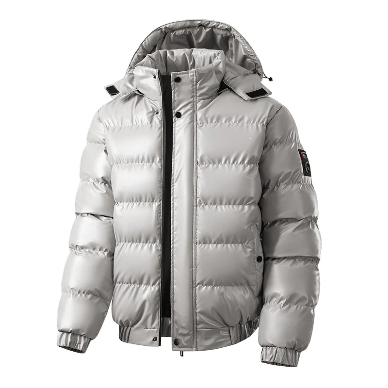 Herren Glänzende wattierte Pufferjacke mit Kapuze, wasserabweisender Hülle & Stehkragen Drune