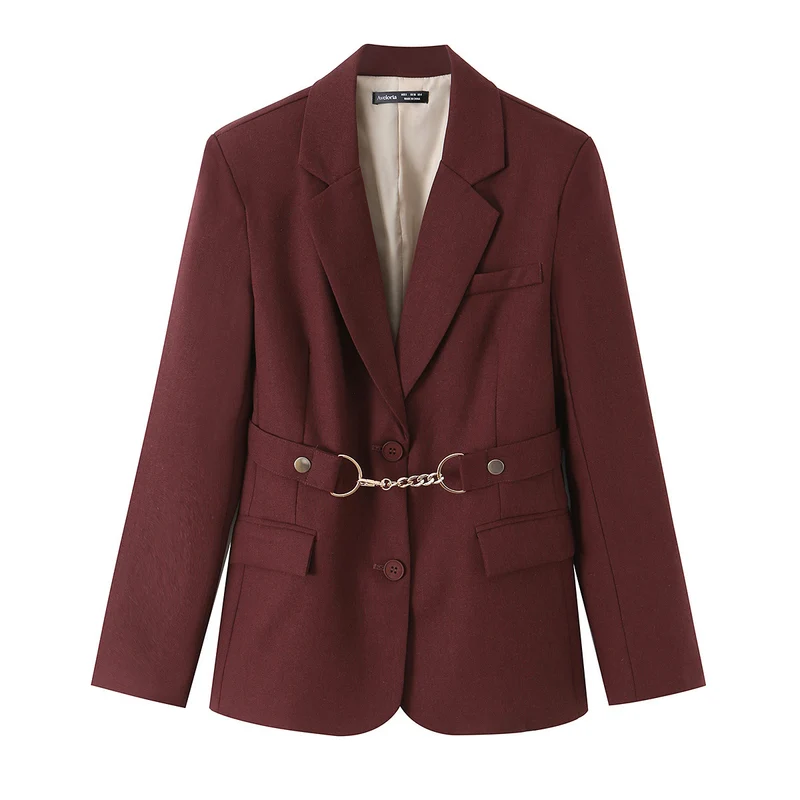 Damen Zweiteiliges tailliertes Blazer- und Langrock-Set mit dekorativem Kettengürtel Drune