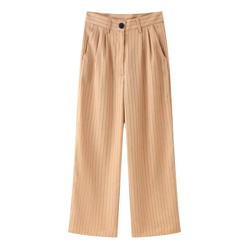 Damen Zweiteiliges Nadelstreifen-Kurzblazer mit hochgeschnittener weiter Hose Drune