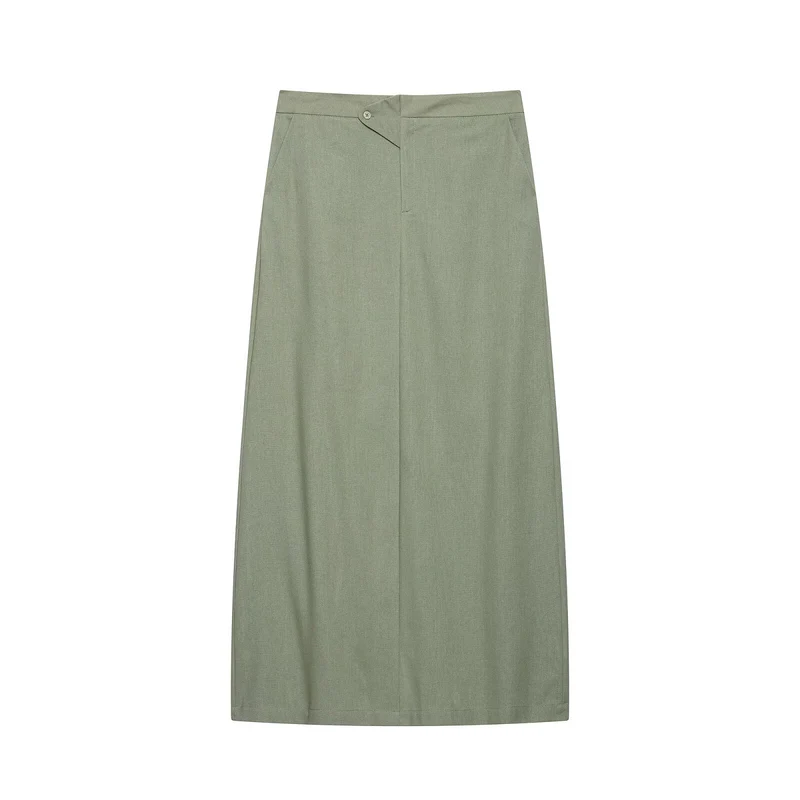 Damen Zweiteiliges Hemdblusen- und Midirock-Set mit verdeckter Knopfleiste Drune