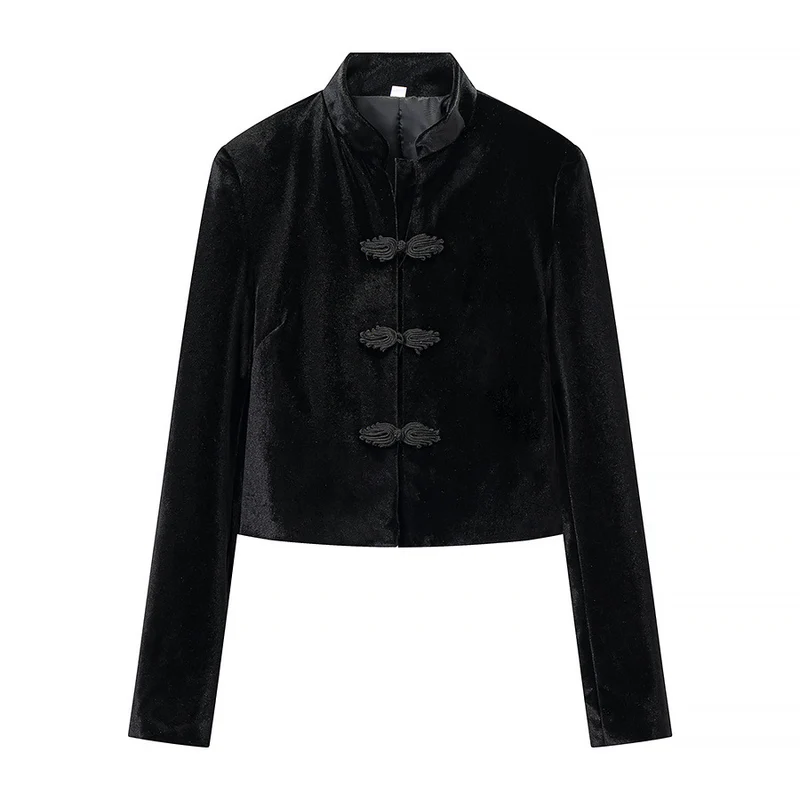 Damen Zweiteiliges Ensemble aus Kurzjacke mit Mandarin-Kragen und hochtaillierter Faltenhose Drune