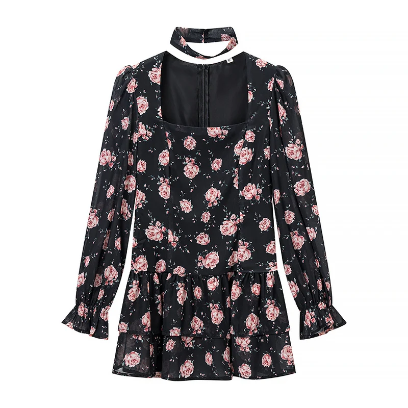 Damen Zweiteiliges Chiffon-Set mit Chokerbluse und stufigem Maxirock Drune