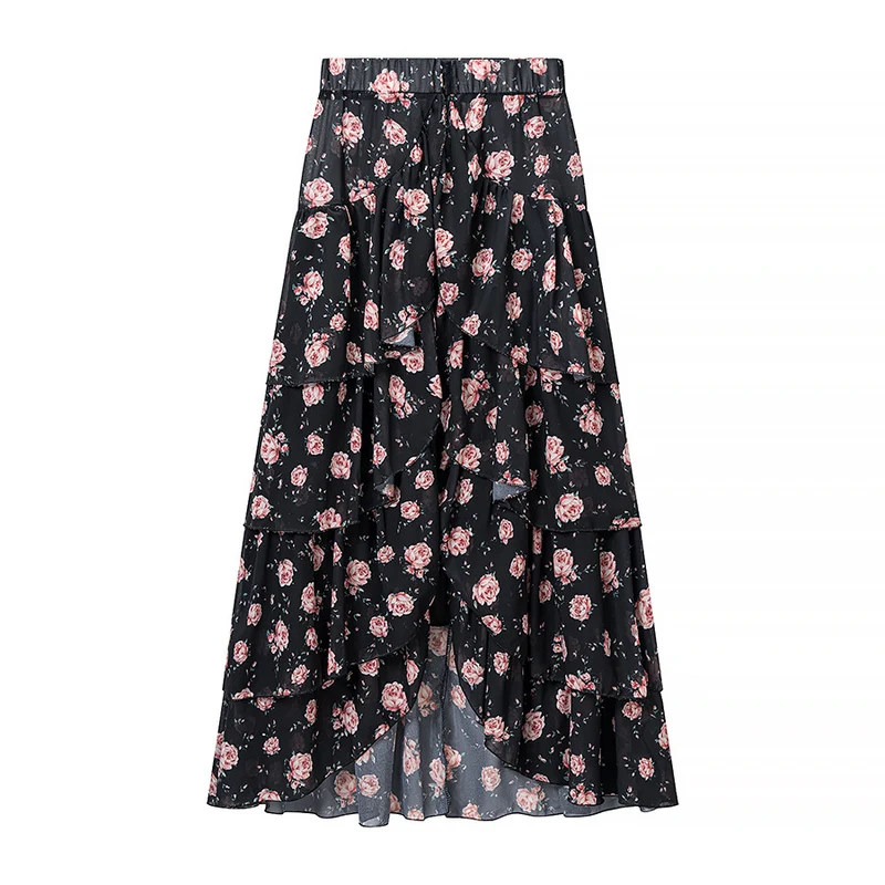 Damen Zweiteiliges Chiffon-Set mit Chokerbluse und stufigem Maxirock Drune