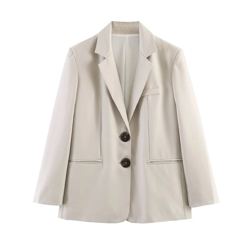 Damen Zweiteiliges Business-Anzug-Set mit kastigem Zweiknopf-Blazer und weiter hochgeschnittener Hose Drune