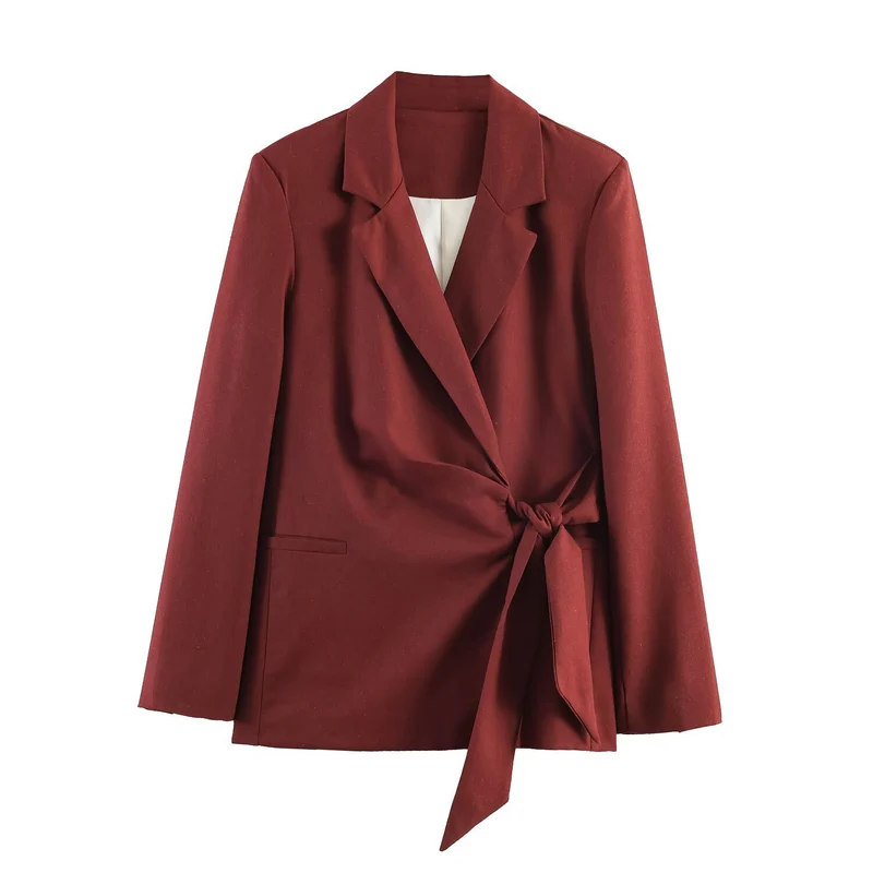 Damen Zweiteiliges Anzug-Set Wickelblazer mit Bindegürtel und Palazzo-Hose Drune