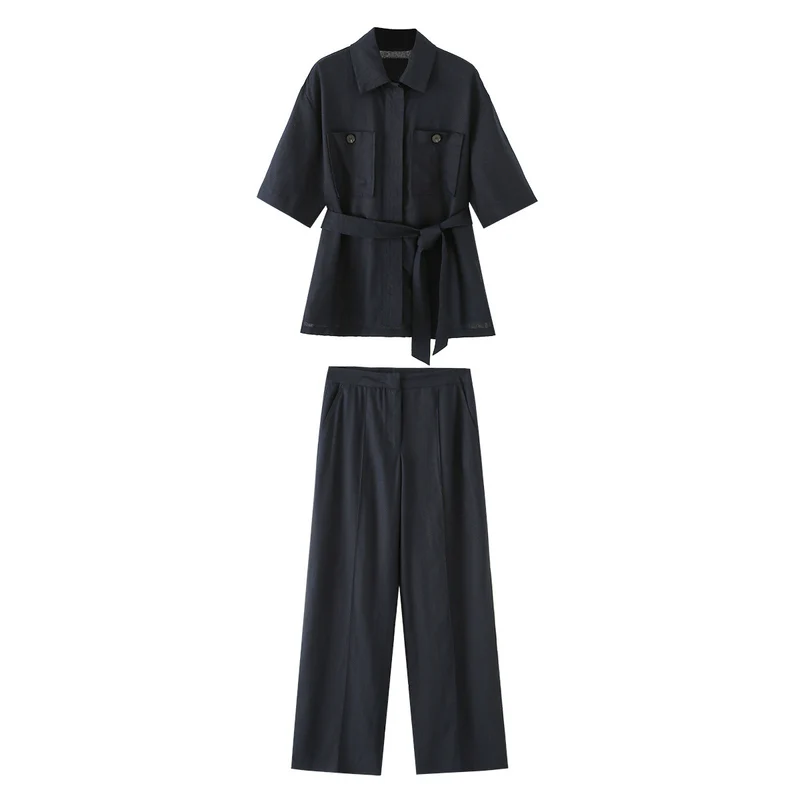 Damen Weit geschnittene Leinenhose mit Bügelfalte und hoher Taille Drune
