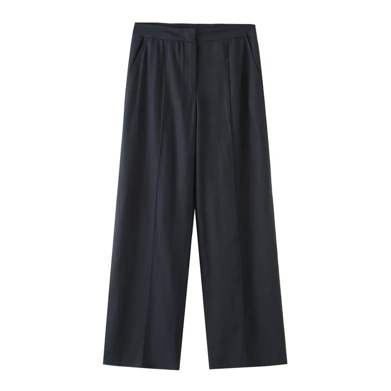Damen Weit geschnittene Leinenhose mit Bügelfalte und hoher Taille Drune