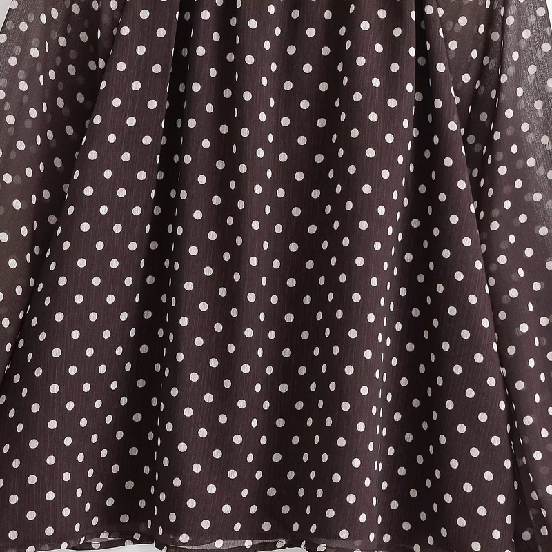 Damen Transparente gepunktete Chiffonbluse mit Schleifenkragen und Ballonärmeln Drune