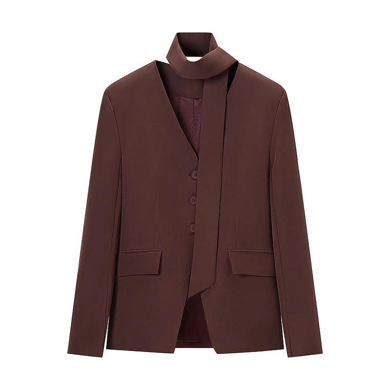 Damen Taillierter Kurzblazer mit Schluppe, V-Ausschnitt und Pattentaschen Drune