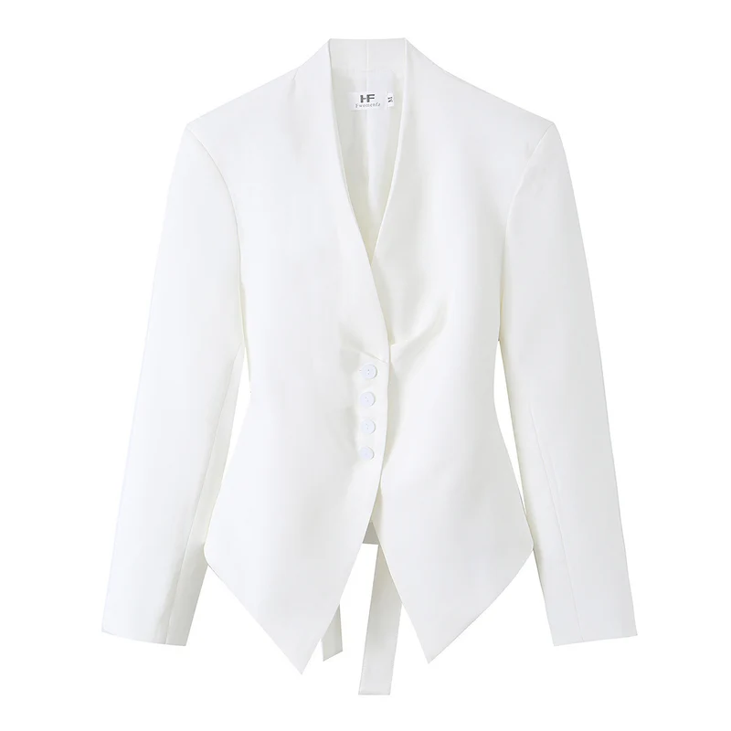 Damen Taillierter Blazer mit V-Ausschnitt, schmaler Bundschärpe und spitzem Saum Drune