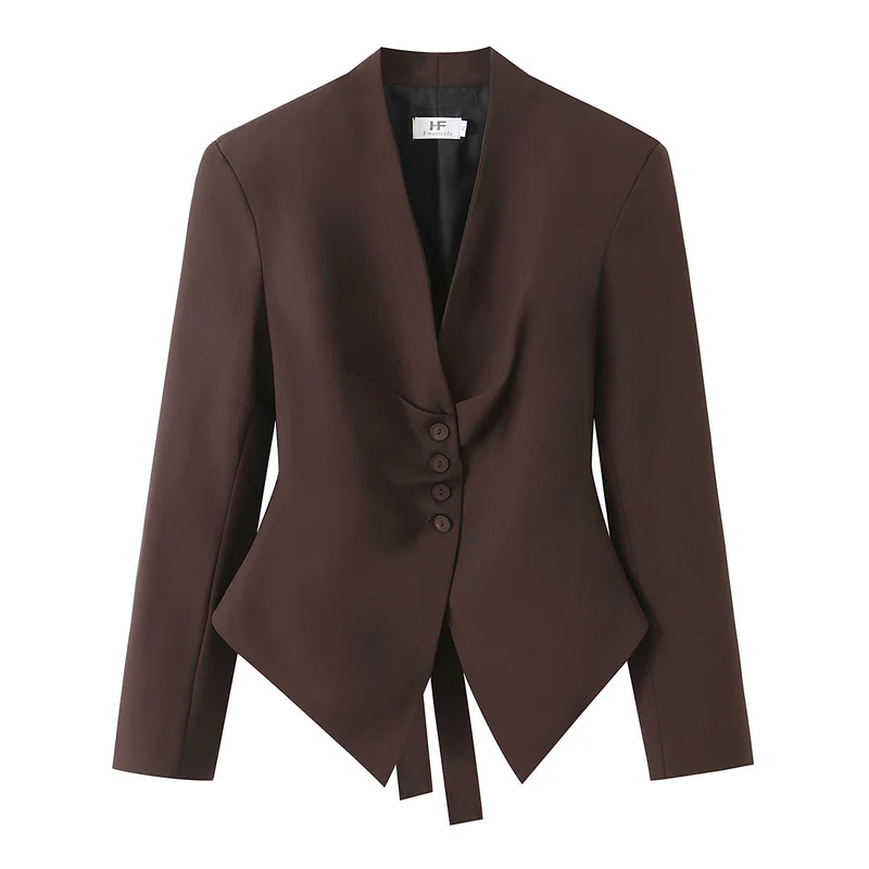 Damen Taillierter Blazer mit V-Ausschnitt, schmaler Bundschärpe und spitzem Saum Drune