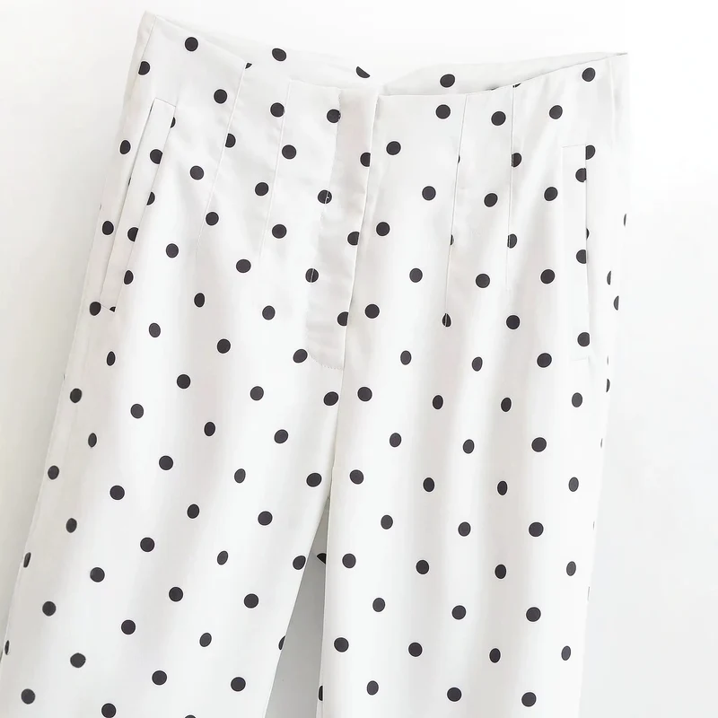 Damen Taillierte Stoffhose mit schmalem Bein, Bundfalten und Pünktchenmuster Drune