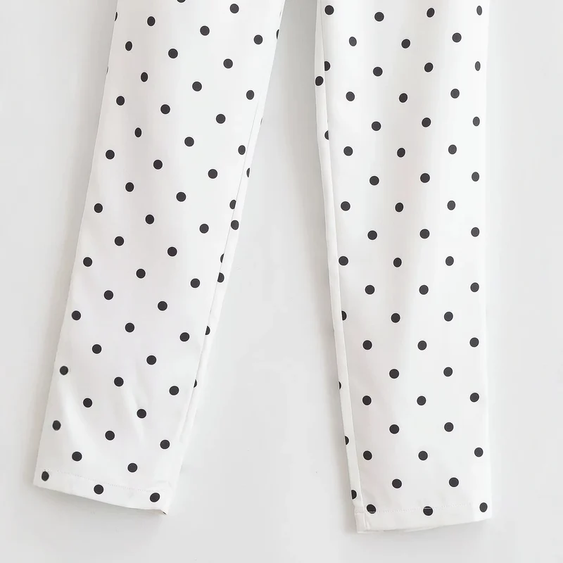 Damen Taillierte Stoffhose mit schmalem Bein, Bundfalten und Pünktchenmuster Drune