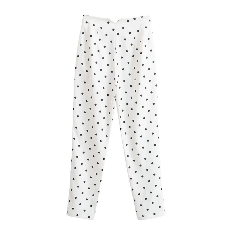 Damen Taillierte Stoffhose mit schmalem Bein, Bundfalten und Pünktchenmuster Drune