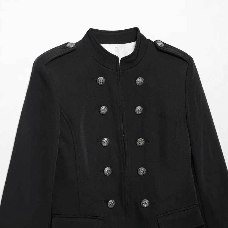 Damen Taillierte Military-Shortjacke mit Stehkragen und Doppelreihe Drune