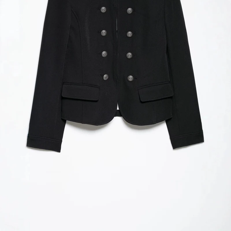 Damen Taillierte Military-Shortjacke mit Stehkragen und Doppelreihe Drune