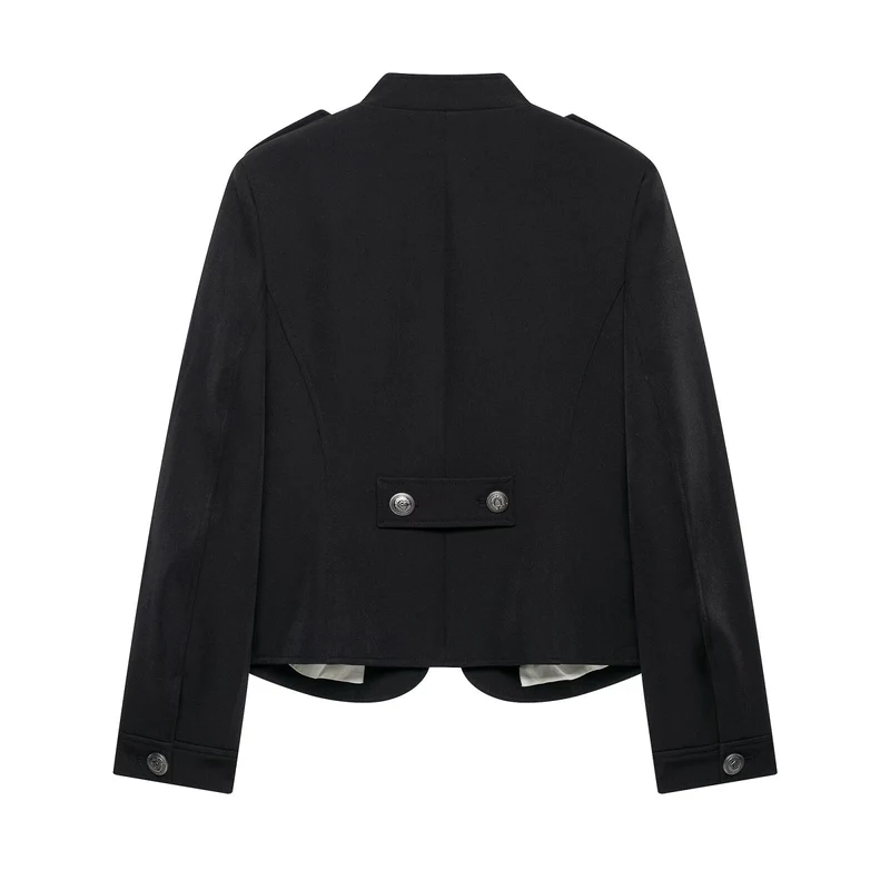 Damen Taillierte Military-Shortjacke mit Stehkragen und Doppelreihe Drune
