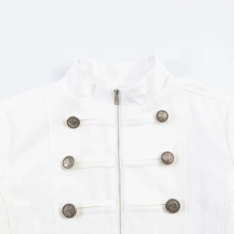 Damen Taillierte Militärjacke mit Doppelreihen-Zierknöpfen und Stehkragen Drune
