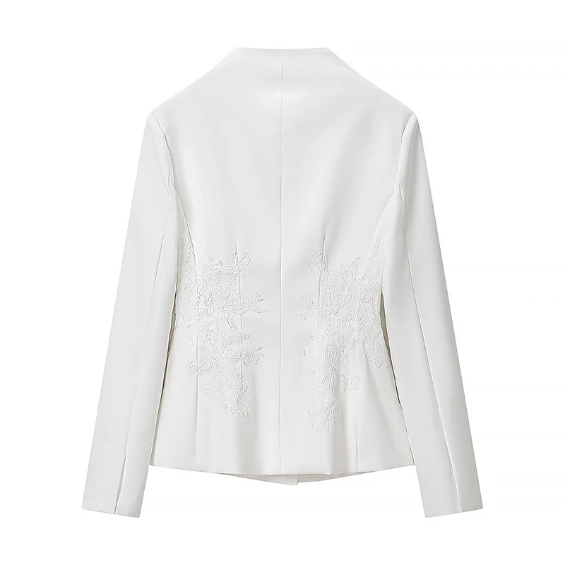 Damen Taillierte Kurzjacke mit Stehkragen und floraler Stickerei Drune