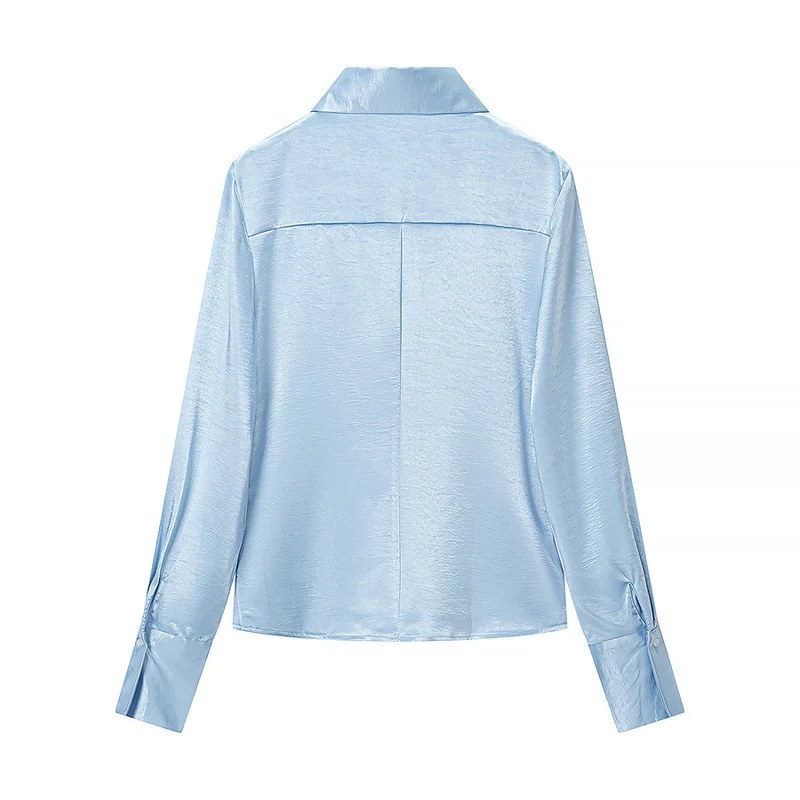Damen Satinbluse mit taillierten Teilungsnähten, durchgehender Knopfleiste und breiten Manschetten Drune