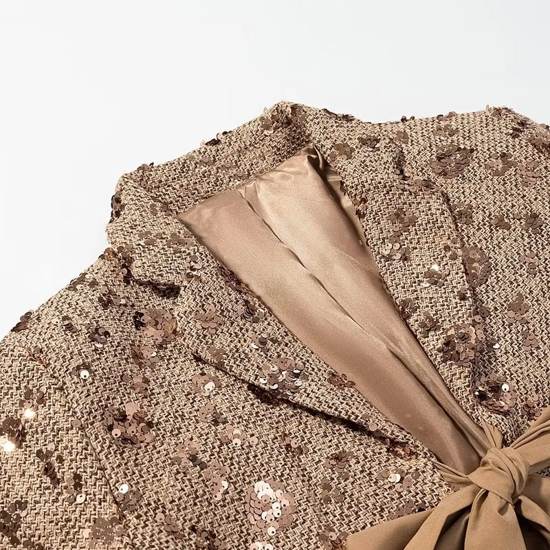 Damen Pailletten-Tweedjacke mit dekorativem Schleifenverschluss Drune