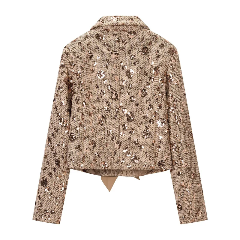 Damen Pailletten-Tweedjacke mit dekorativem Schleifenverschluss Drune