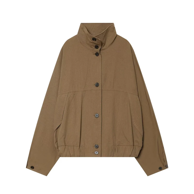 Damen Oversize-Utility-Jacke mit hohem Stehkragen und elastischem Saum Drune
