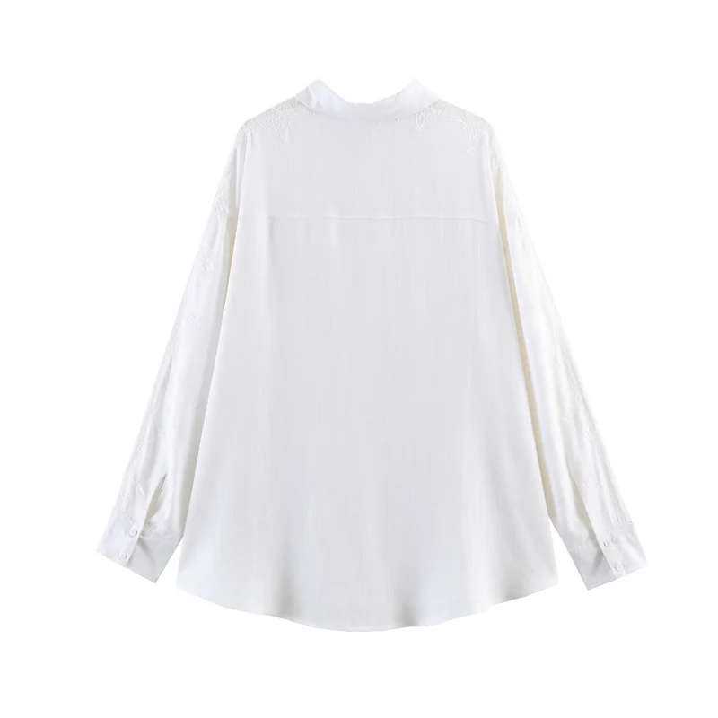 Damen Oversize-Hemdbluse mit Spitzenapplikation und klassischem Kragen Drune