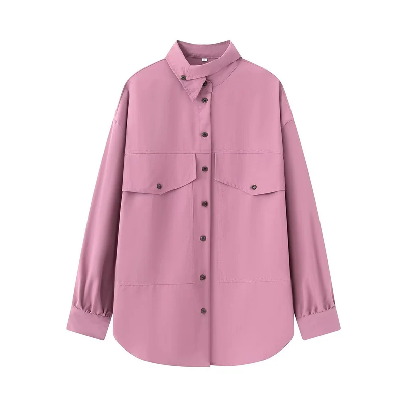 Damen Oversize-Hemdbluse mit großen Pattentaschen und verlängertem Saum Drune