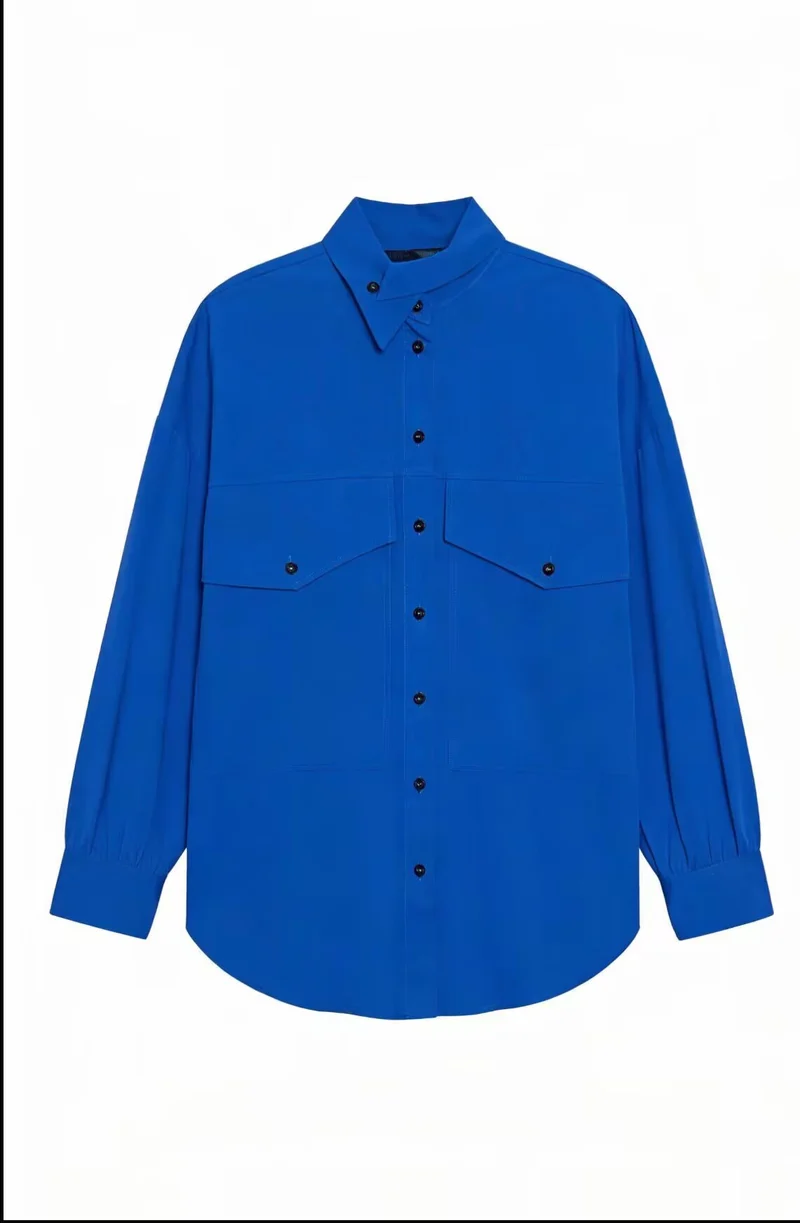 Damen Oversize-Hemdbluse mit großen Pattentaschen und verlängertem Saum Drune