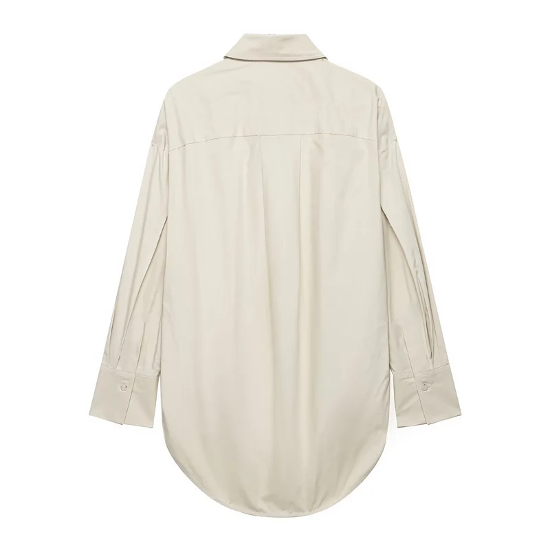 Damen Oversize-Hemd mit verlängertem Rundsaum und verdeckter Knopfleiste Drune