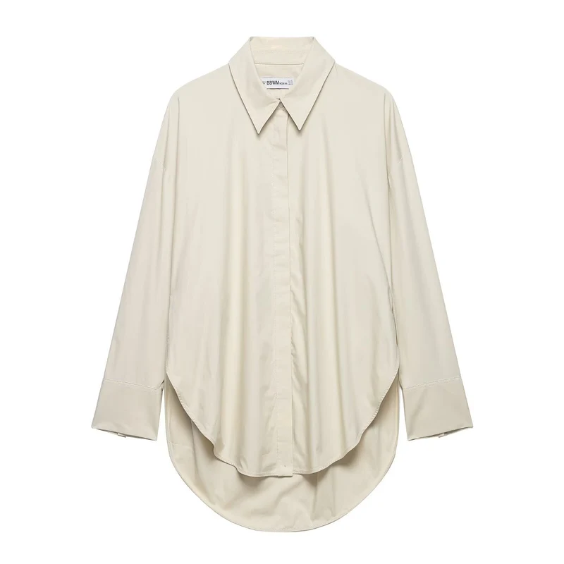 Damen Oversize-Hemd mit verlängertem Rundsaum und verdeckter Knopfleiste Drune