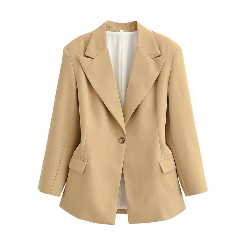 Damen Oversize-Blazer mit weitem Revers, Ein-Knopf-Verschluss und Pattentaschen Drune