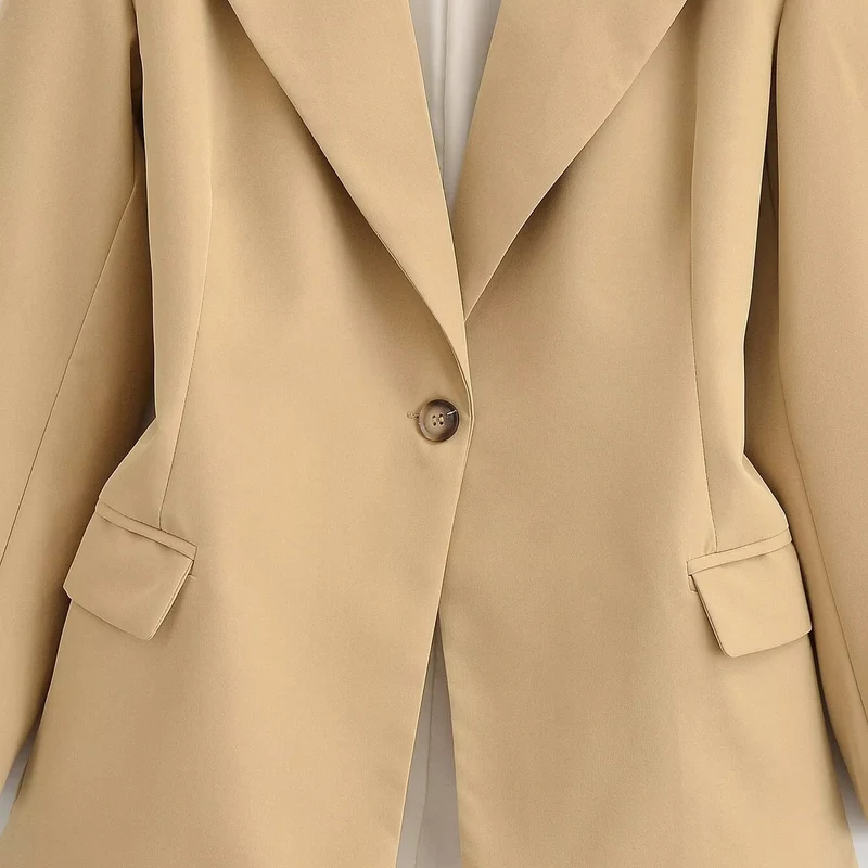 Damen Oversize-Blazer mit weitem Revers, Ein-Knopf-Verschluss und Pattentaschen Drune