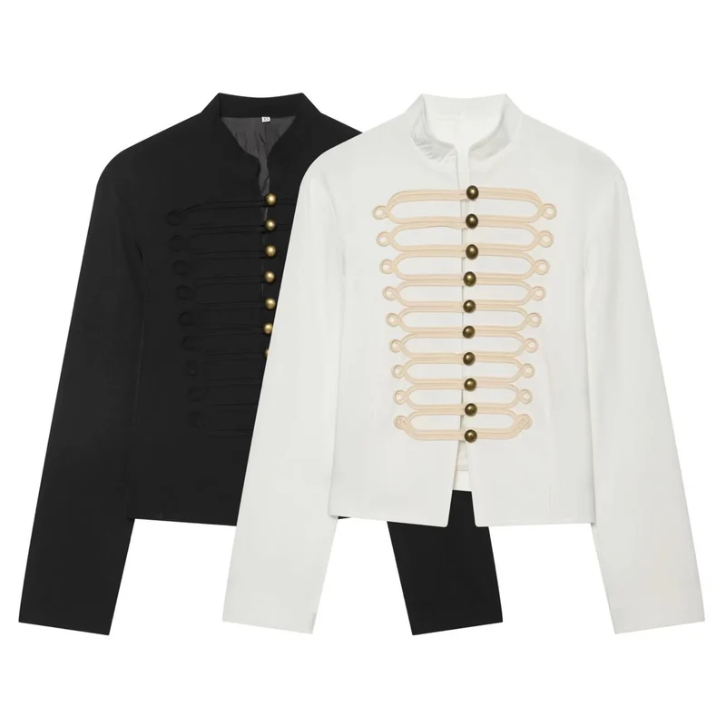 Damen Militärisch inspirierte Kurzjacke mit Stehkragen und dekorativer Kordelborte Drune