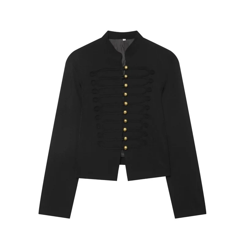 Damen Militärisch inspirierte Kurzjacke mit Stehkragen und dekorativer Kordelborte Drune