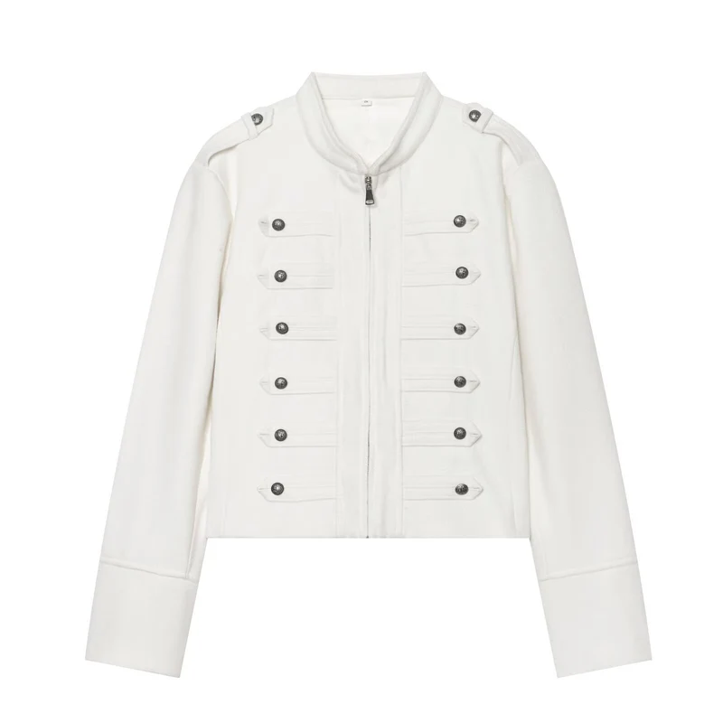 Damen Militärisch inspirierte kurze Wolljacke mit Stehkragen Drune